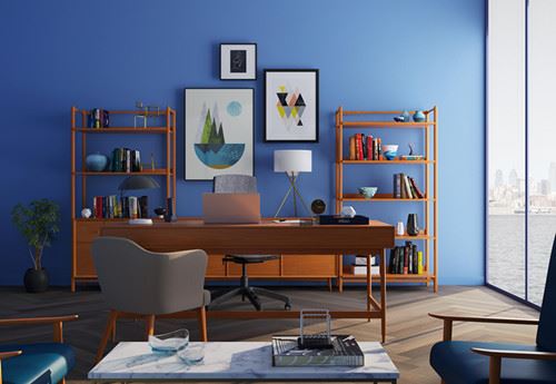 Canva - Brown Wooden Desk With Rolling Chair and Shelves Near Window(1)_ Canva - Brown Wooden Desk With Rolling Chair and Shelves Near Window(1)_